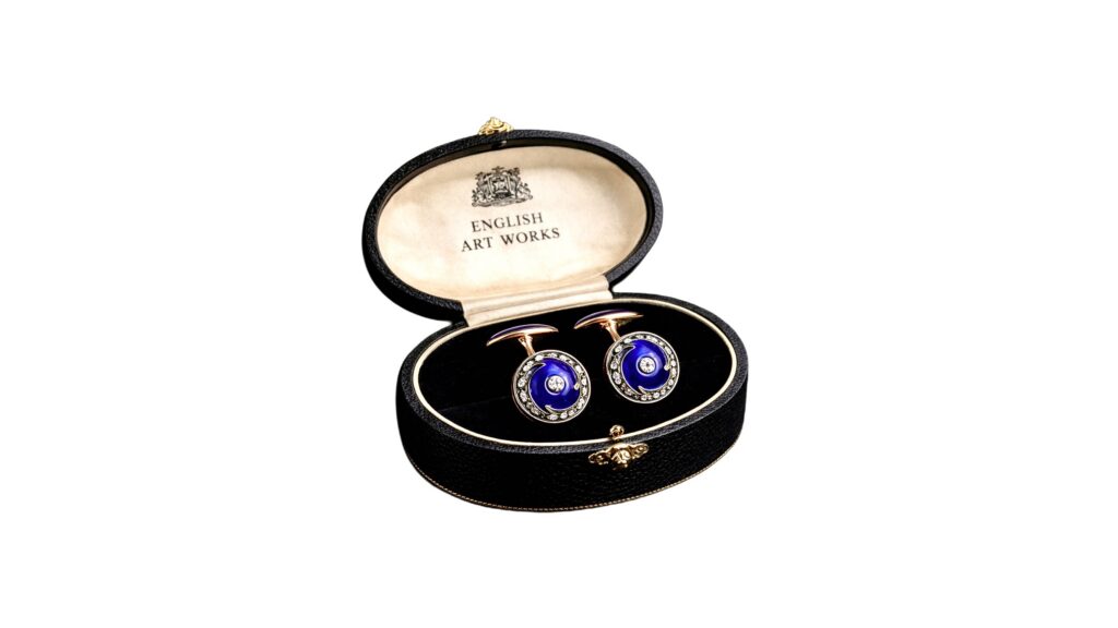 English Art Works Blue Cufflinks on White Background