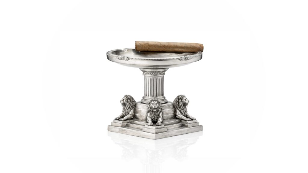 Sterling Silver Lion Plinth Cigar Ash Tray
