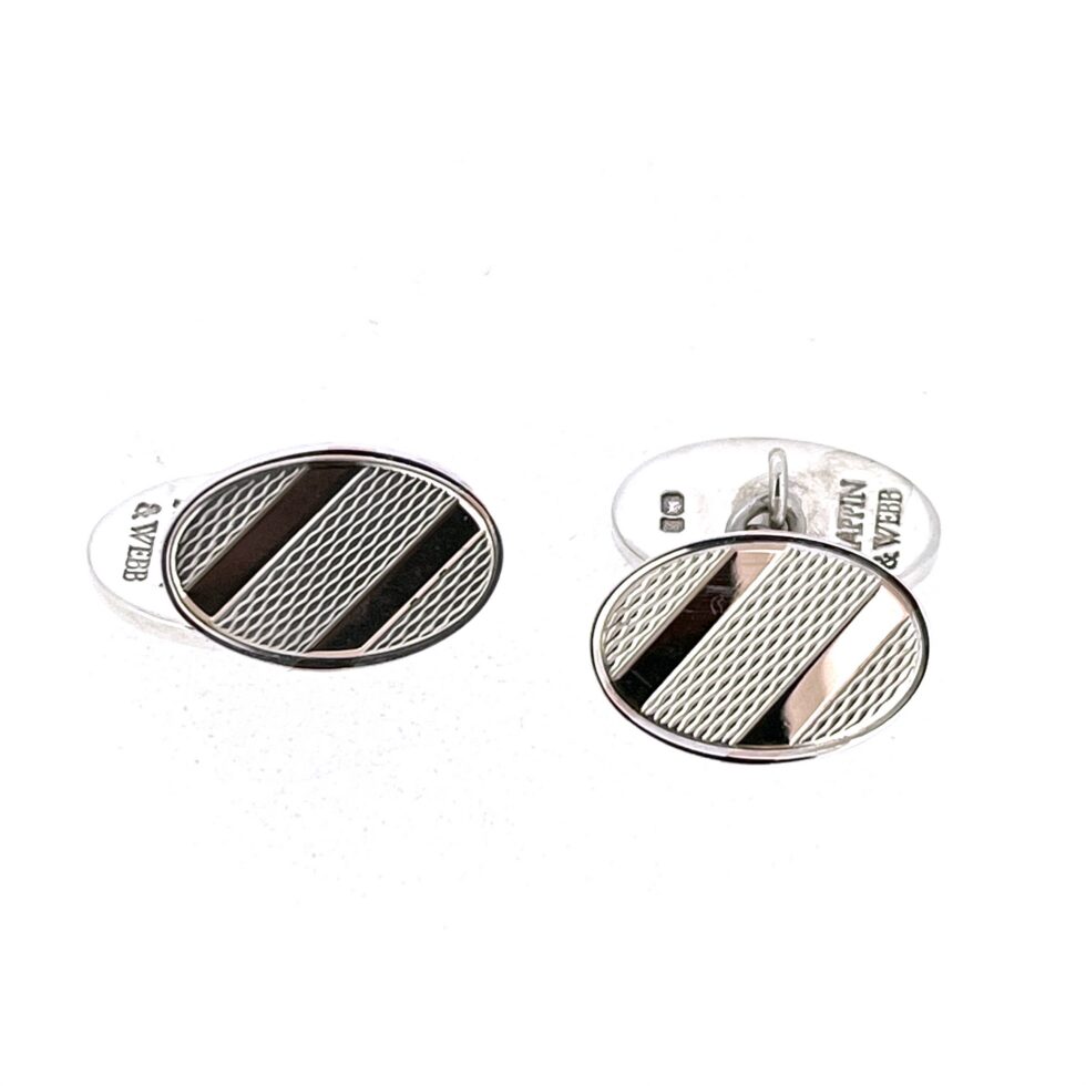 Double-sided vintage cufflinks by Mappin & Webb in sterling silver and 18ct rose gold vermeil