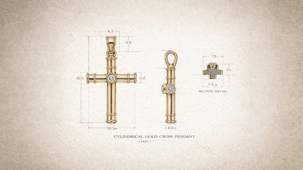 Gold Cross Pendant T echnical Drawings
