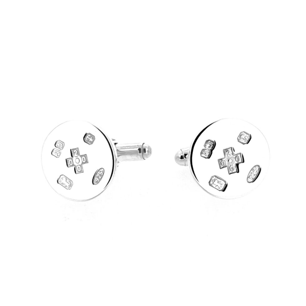 Vintage sterling silver millennium cufflinks with feature hallmarks and year 2000 commemorative mark