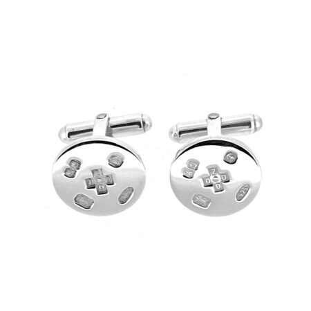 Vintage Birmingham silver cufflinks with round polished fronts and visible assay marks