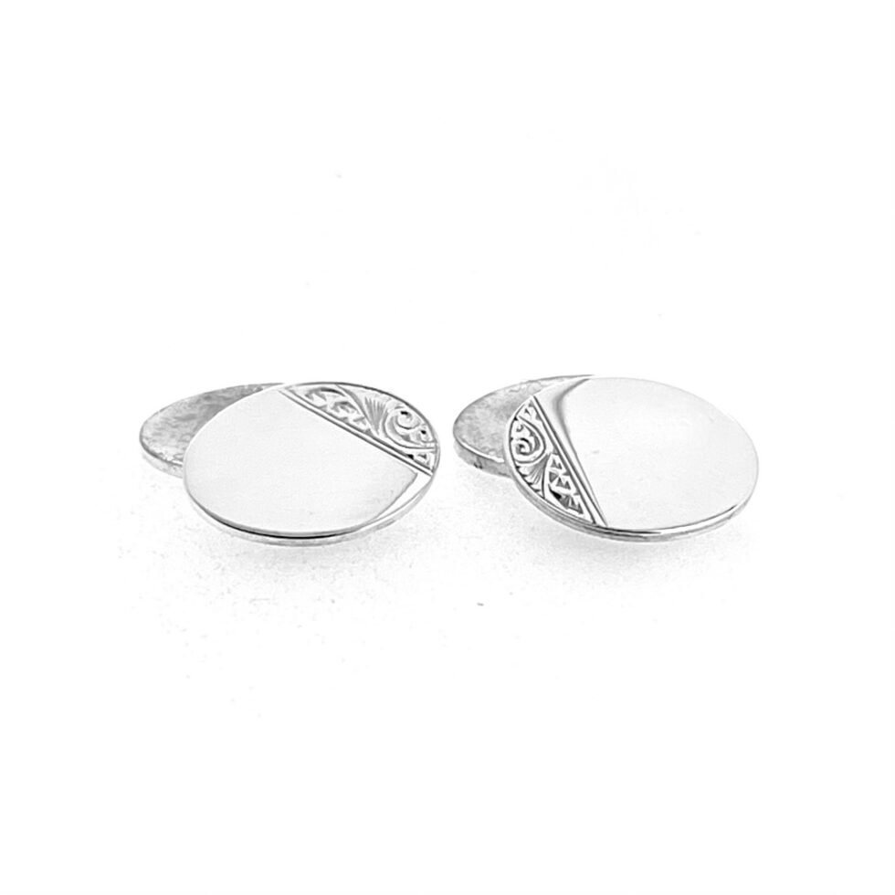 Lawson Ward and Gammage cufflinks in sterling silver with double-sided oval construction