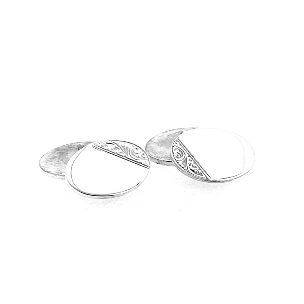 Vintage Lawson Ward and Gammage sterling silver engraved oval cufflinks hallmarked in London for 1960
