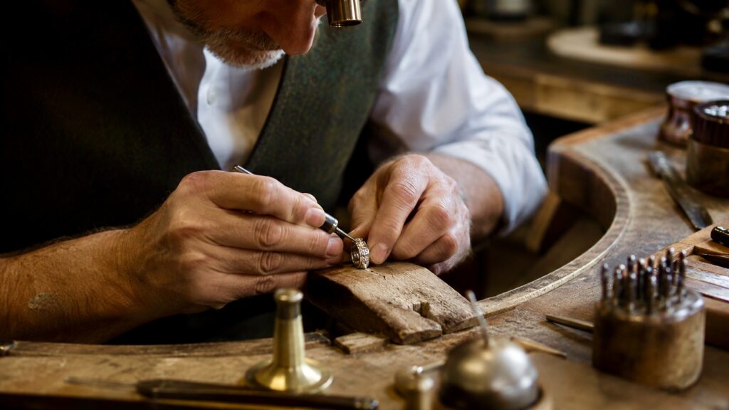 British jeweller at the bench