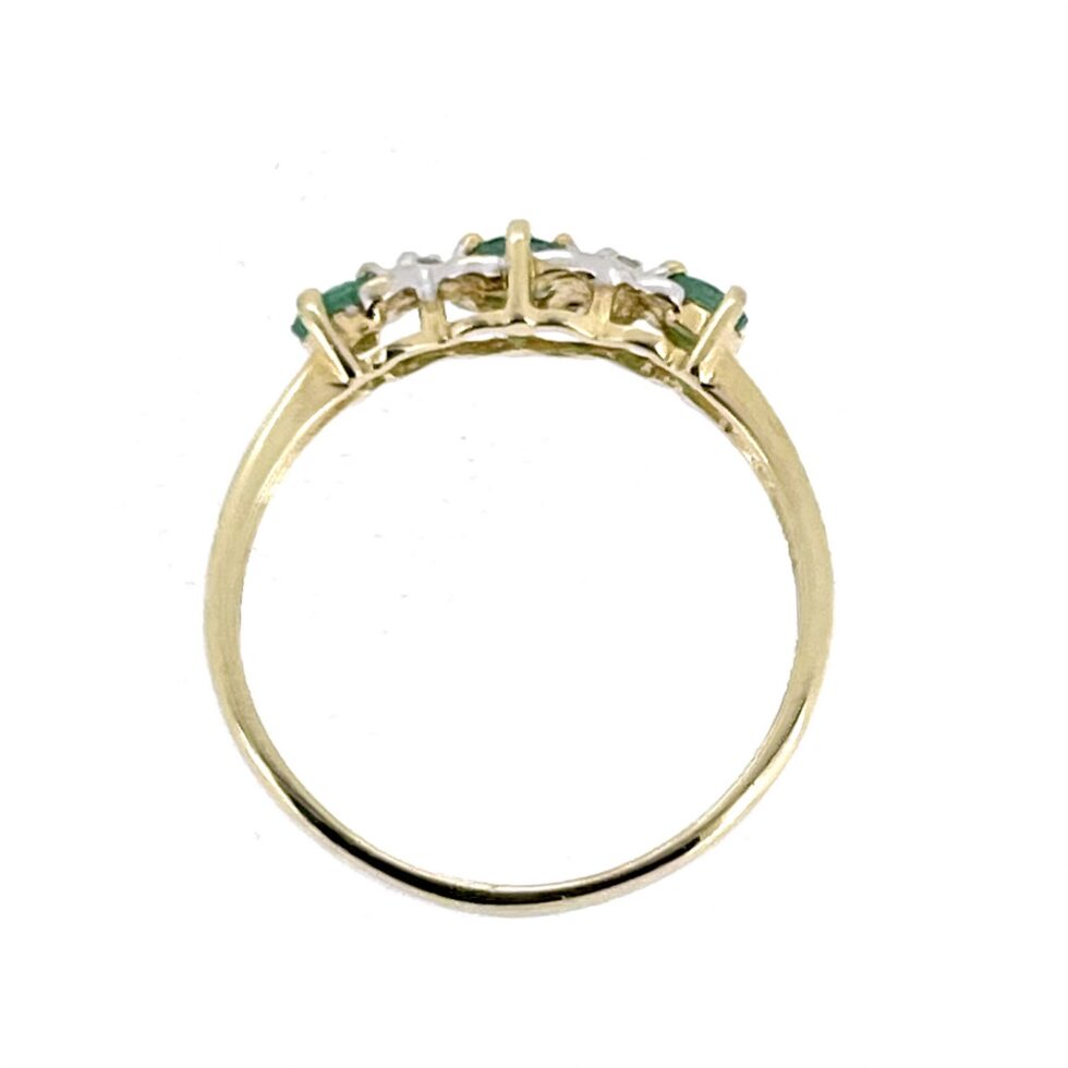 Gallery Abbeycrest 9ct gold ring with three 2.5mm emeralds and two 1mm diamond accents