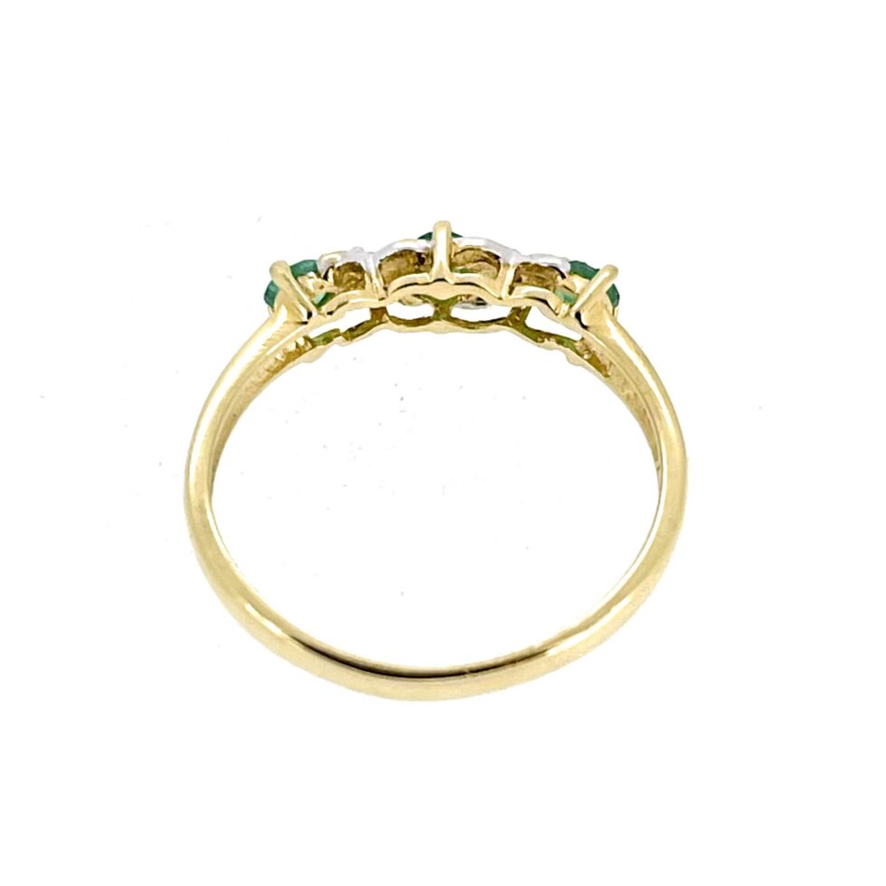 Restored vintage emerald and diamond ring in polished 9ct yellow gold, UK size L