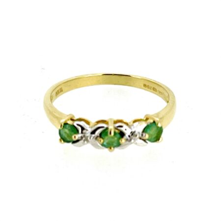 Gallery Abbeycrest emerald and diamond ring with yellow gold claw settings and white-metal accents
